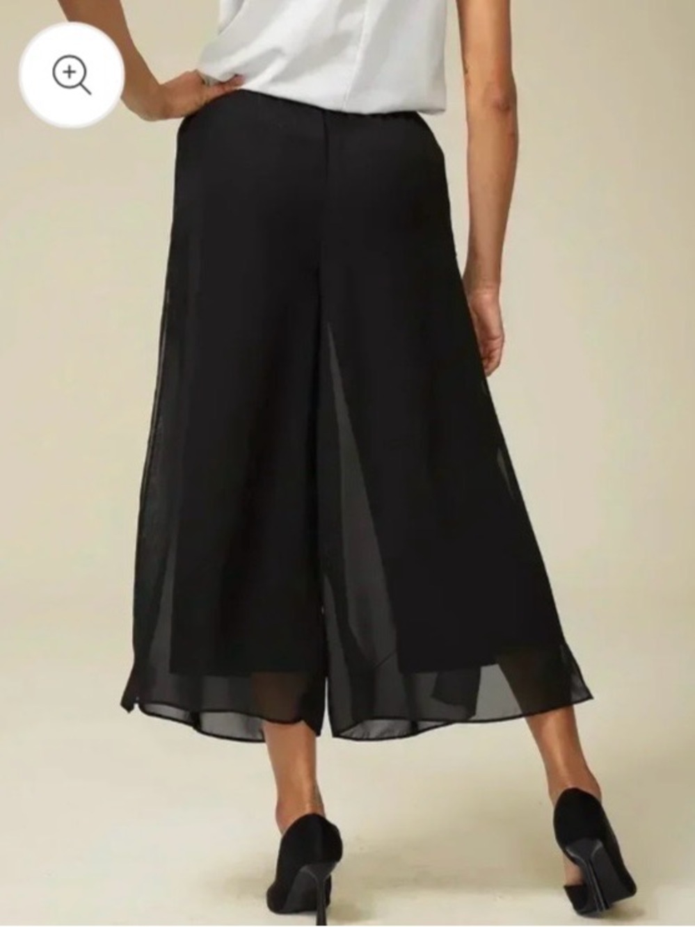 Cropped Length Straight Leg Pant With Chiffon Split Leg Overlay BLACK & NAVY - Picture 6 of 7